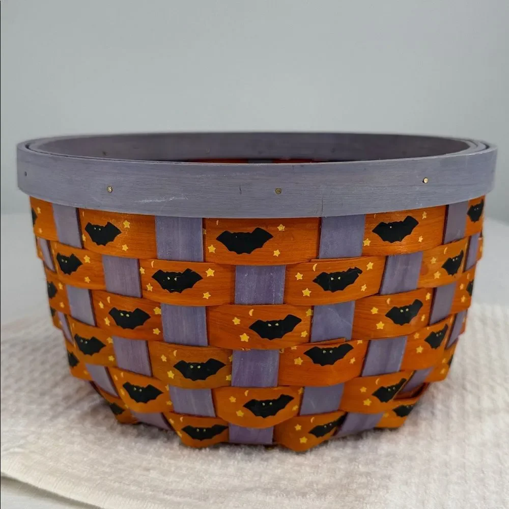 Halloween Basket Bowl Bats Orange Purple Black Decor Woven +Trick-or-treat towel